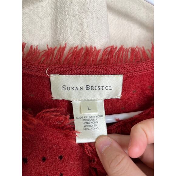 1990s Susan Bristol Wool Tassel Burnt Orange Lagenlook Granola Fringe Cardigan L - Picture 2 of 6